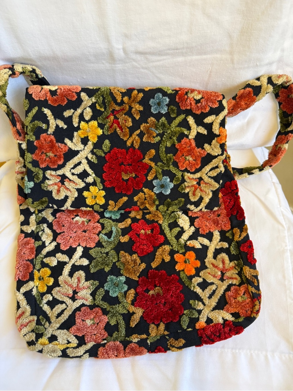 Floral Embroidered Crossbody Bag - vintage carpet/tapestry
